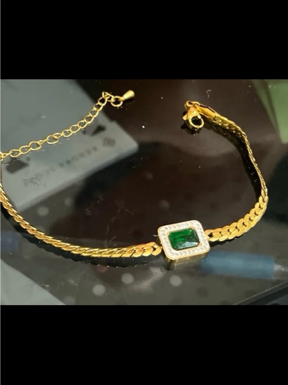 316L Steel Emerald Green Link Gold Bracelet anti tarnish gold plated #520
